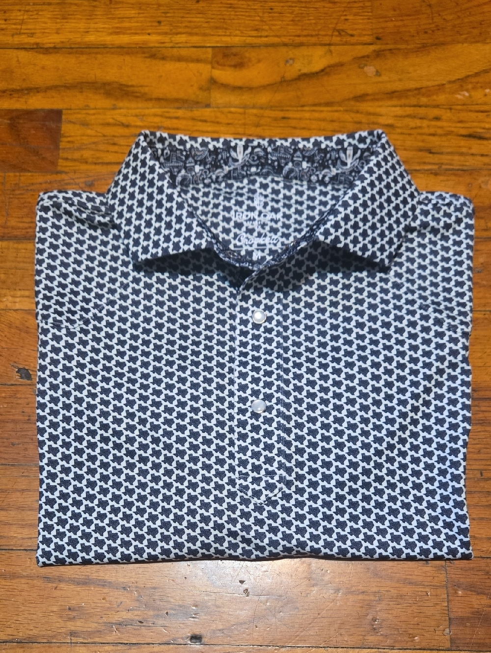 Iron Oak Apparel Texas The Crockett Western Polo Golf Shirt Pearl Snap Men’s M